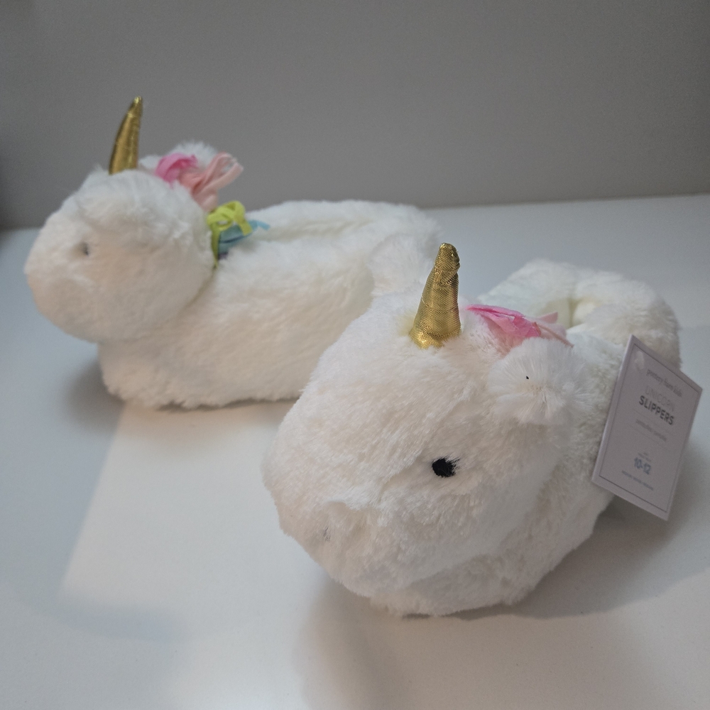 BNWT Pottery Barn Kids White Unicorn Slippers with Colorful Accents